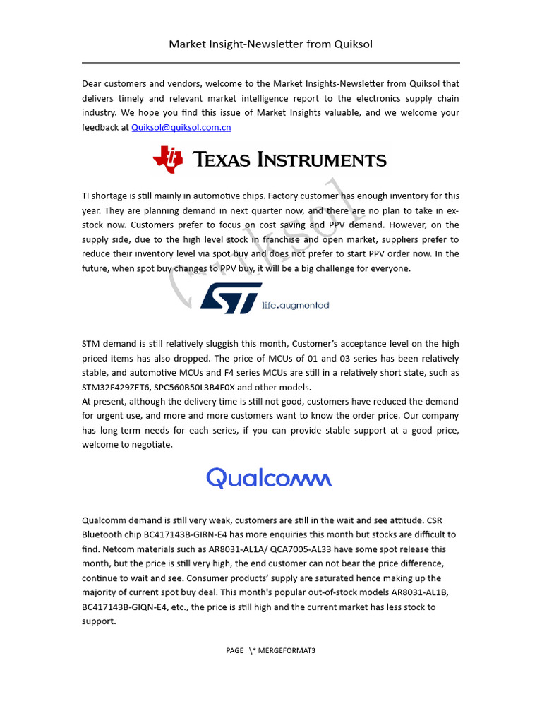 Market Insight Newsletter of Major IC From Quiksol-December-2022 - V1 ...