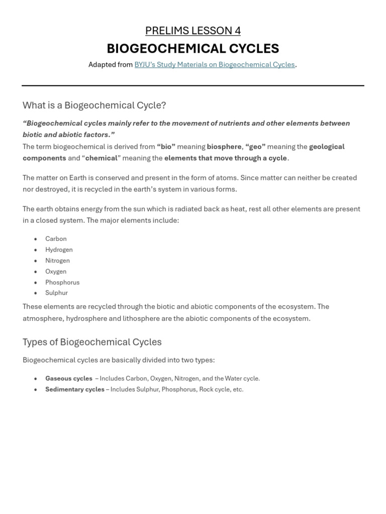Biogeochemical Cycles Pdf Carbon Cycle Oxygen