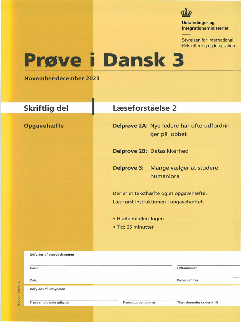 PD3 Nov23 LAeseforstaaelse 2 OpgavehAefte | PDF