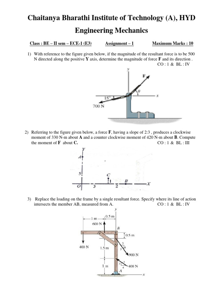 Engineering Mechanics Assignment for BE ECE | PDF | Force | Ladder