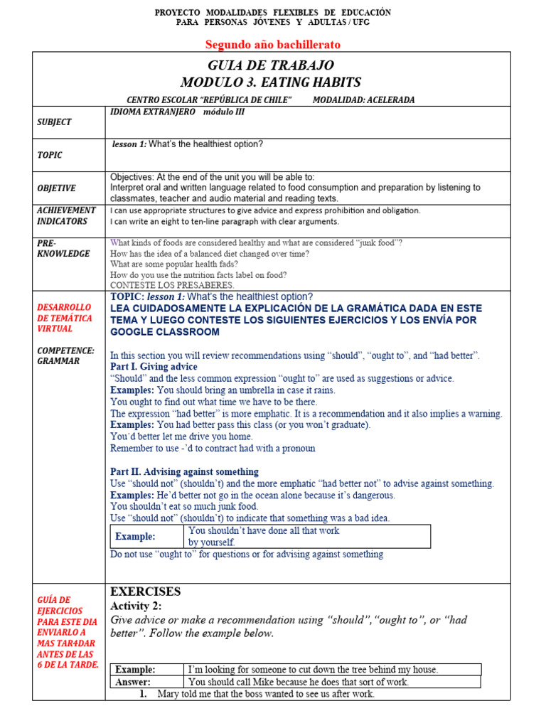 Guia De Segundo Año Modulo 3 Leccion 1 Pdf