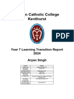 Marian Catholic College Kenthurst: Year 7 Learning Transition Report 2024 Aryan Singh