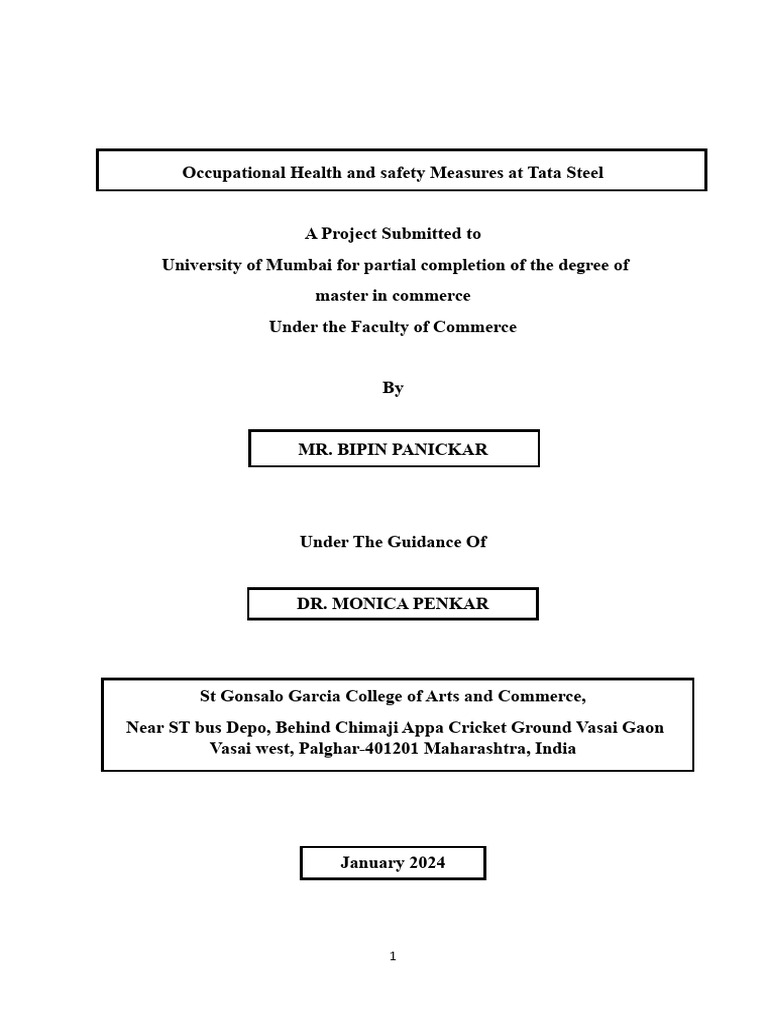 Project On Occupation Health and Safety Measuresat at Tata Steel | PDF ...