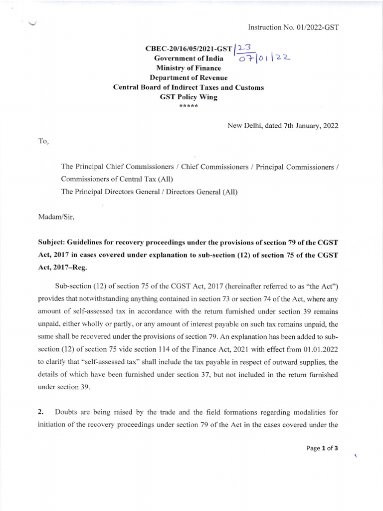 Guidelines for Recovery under Sec 79 CGST | PDF | Taxes | Payments
