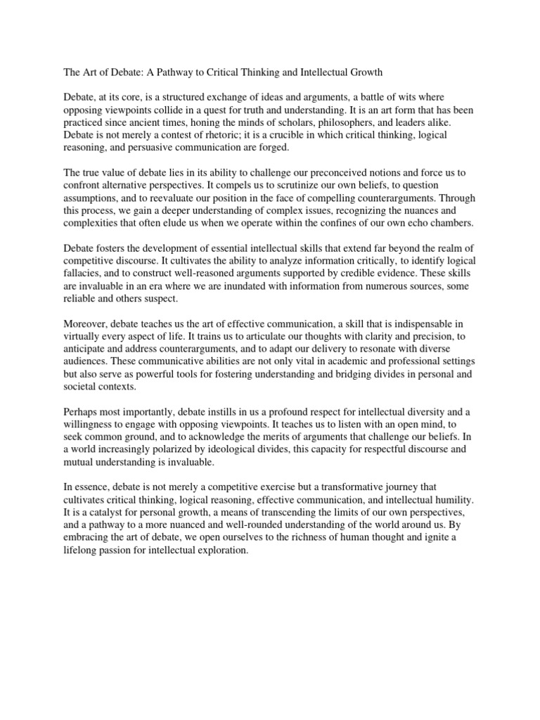 The Art of Debate PDF Critical Thinking Thought