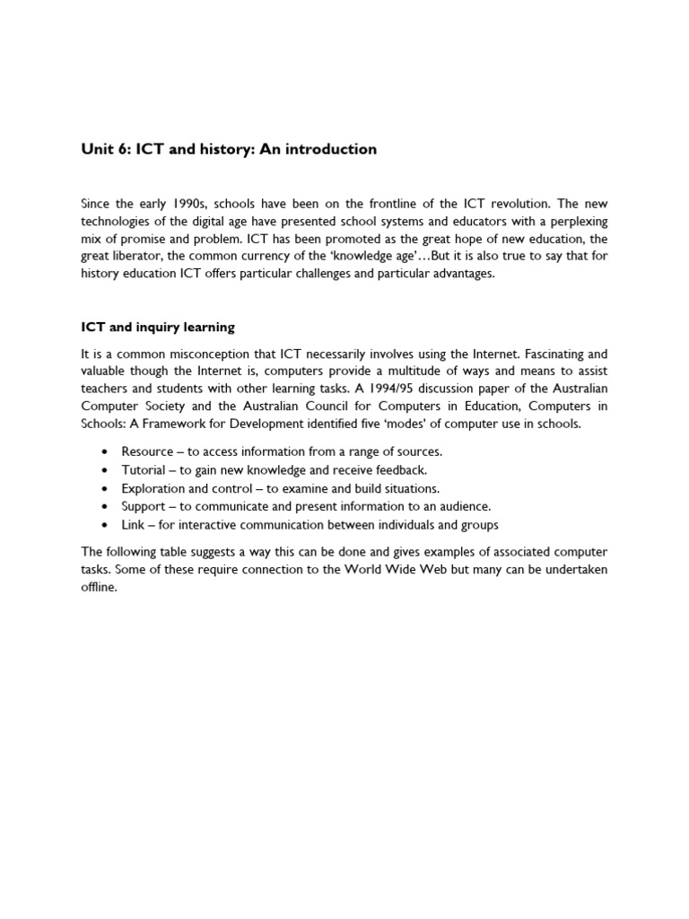 Unit 6 ICT in History Teaching | PDF | Educational Technology | Internet