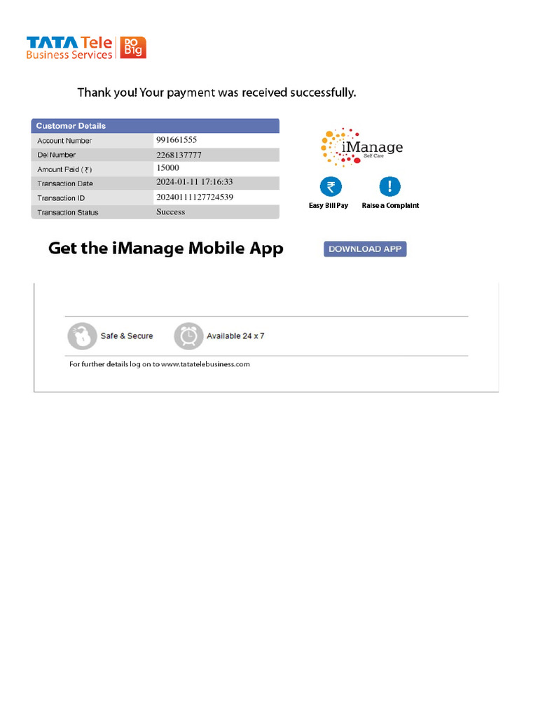 Tata Landline Bill PDF