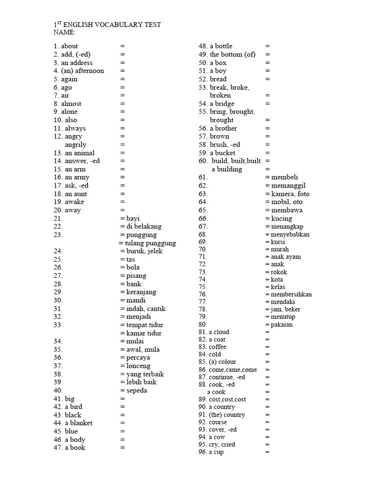 1st Vocab Test PDF