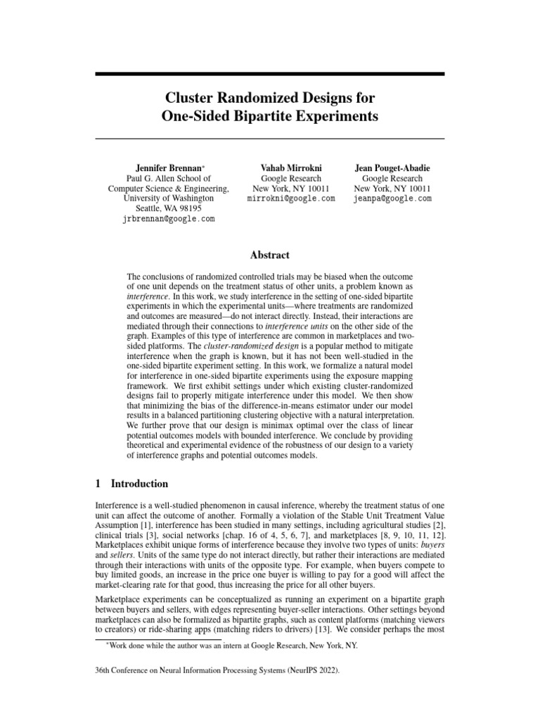 Cluster Randomized Designs in Bipartite Experiments | PDF | Estimator ...