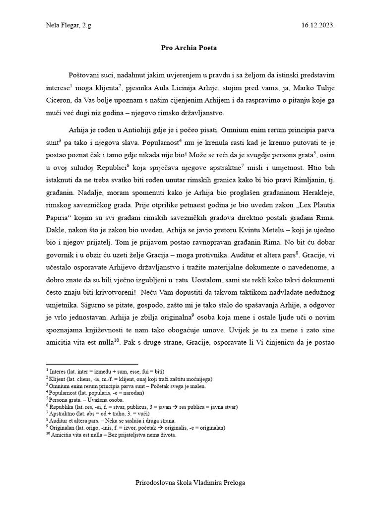 Cicero Orator in Iudicio Pro Archia Poeta PDF