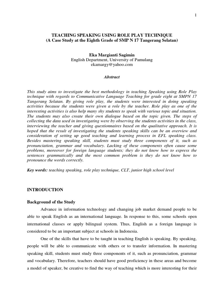 Role Play in Eighth Grade Speaking Skills | PDF | Methodology | Learning