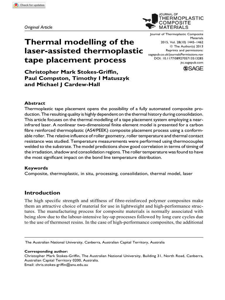 Thermal Modelling of Laser Tape Placement | PDF | Composite Material ...