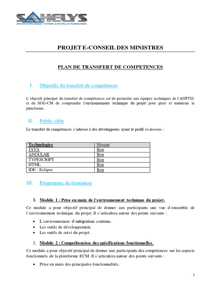 Plan de Transfert de Compétences IT | PDF | Eclipse (Logiciel) | Génie ...