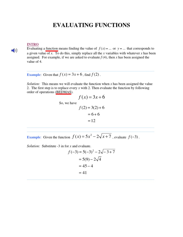 Evaluating Functions | PDF