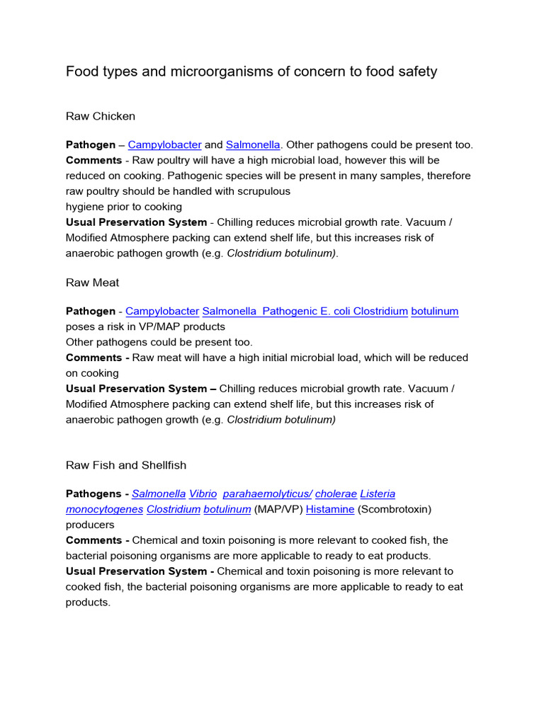 Food Types and Microorganisms of Concern To Food Safety | PDF ...