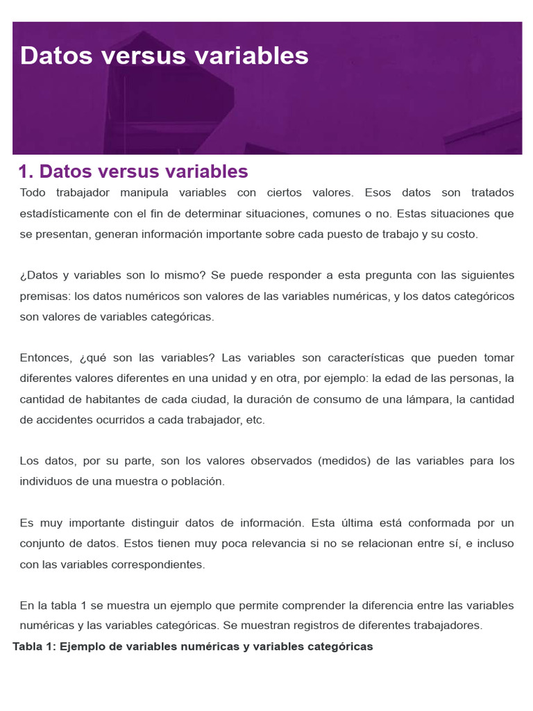 Datos y Variables: Diferencias Clave | PDF | Estadísticas | Variable ...