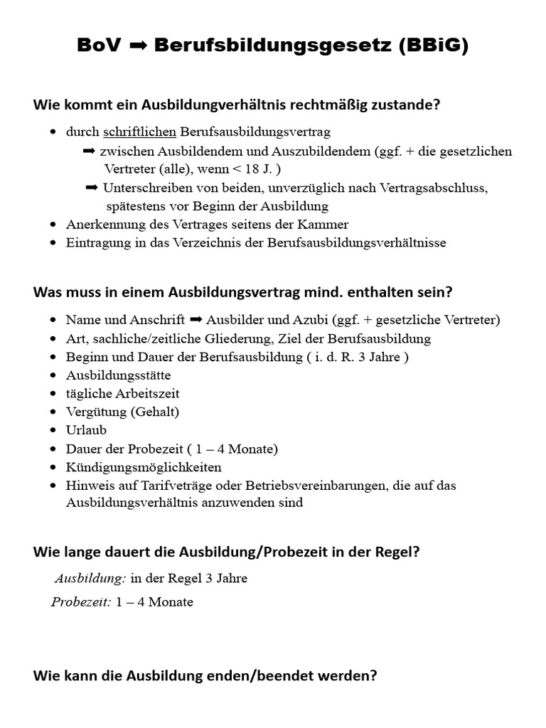 Bov Berufsbildungsgesetz (Bbig) : Wie Kommt Ein Ausbildungverhältnis ...
