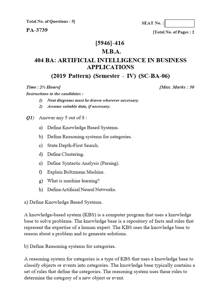 AI in Business Applications Exam Guide | PDF | Artificial Neural ...