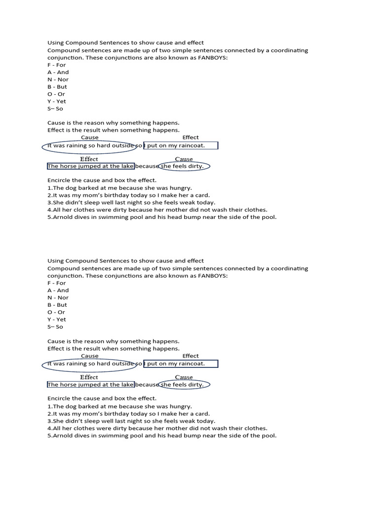 Using Compound Sentences To Show Cause and Effect PDF