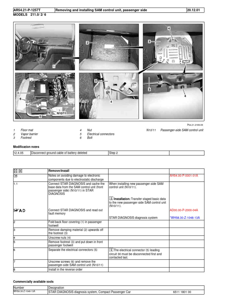 Install/Remove Passenger SAM Control Unit | PDF | Electrical Connector ...
