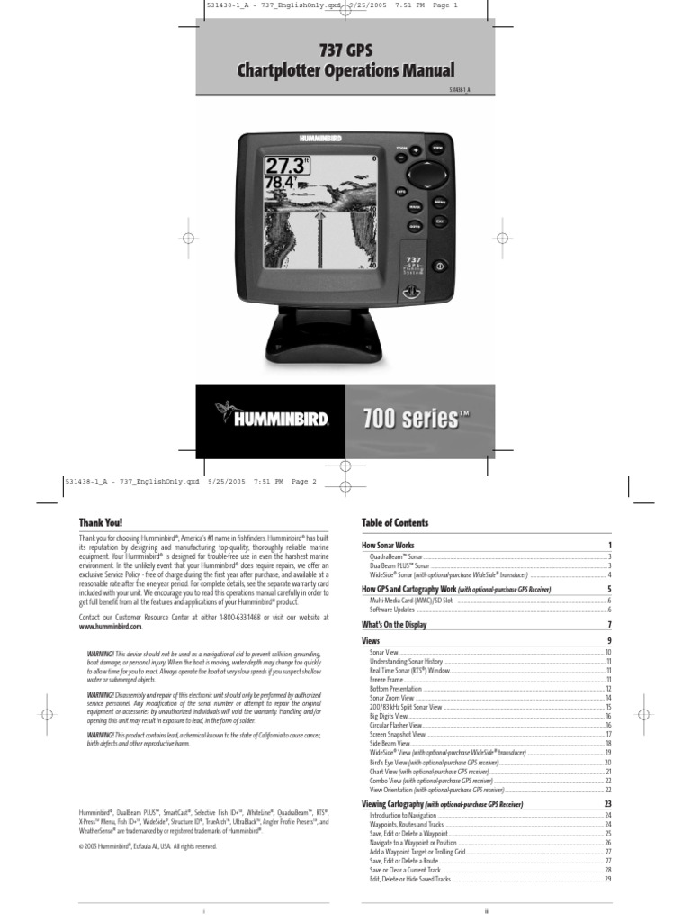 737 GPS Chartplotter Operations Manual | PDF | Sonar
