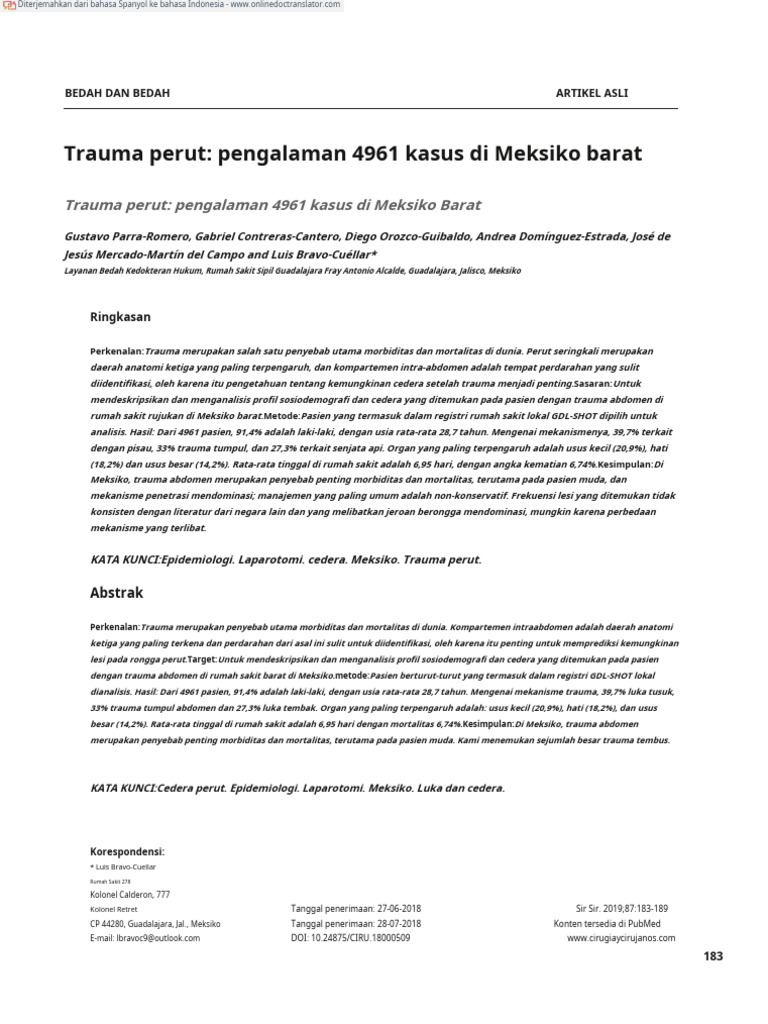 Abdominal Trauma Experience of 4961 Cases in Western Mexico - Es.id | PDF