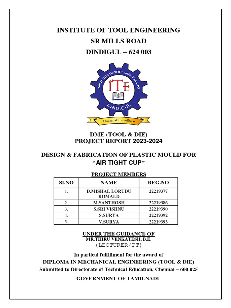 Injuction Moulding For Air Tigth Cup | PDF | Extrusion | Steel