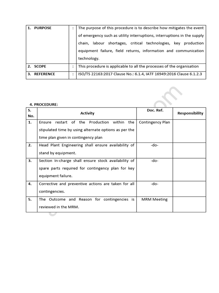 Emergency Contingency Management Plan | PDF | Supply Chain