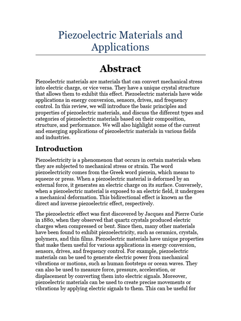 Overview of Piezoelectric Materials | PDF | Piezoelectricity | Crystal ...