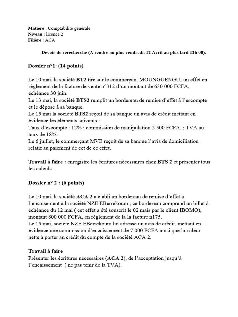 Comptabilité générale : Ecritures d'effets | PDF