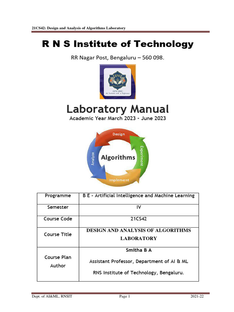 DAA_labManual_2022-23_4sem | PDF | Time Complexity | Computational ...