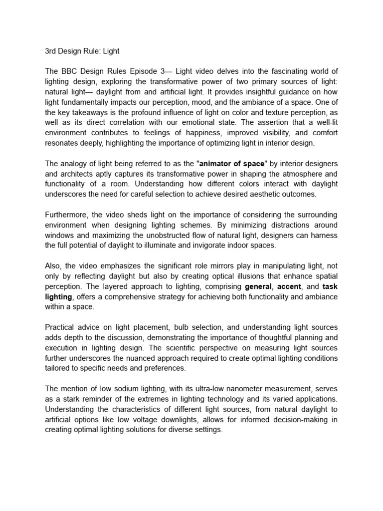 Mastering Light in Interior Design | PDF | Lighting | Perception