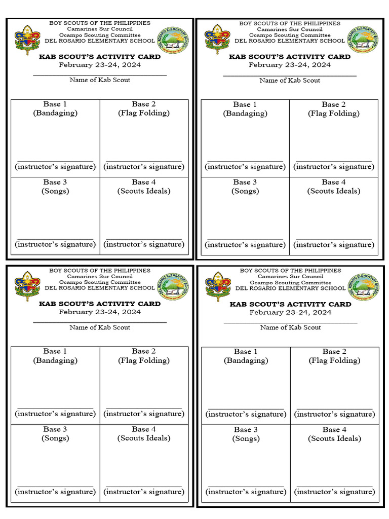 Kab Scout Activity Card 2024 | PDF | Girl Guiding And Girl Scouting ...