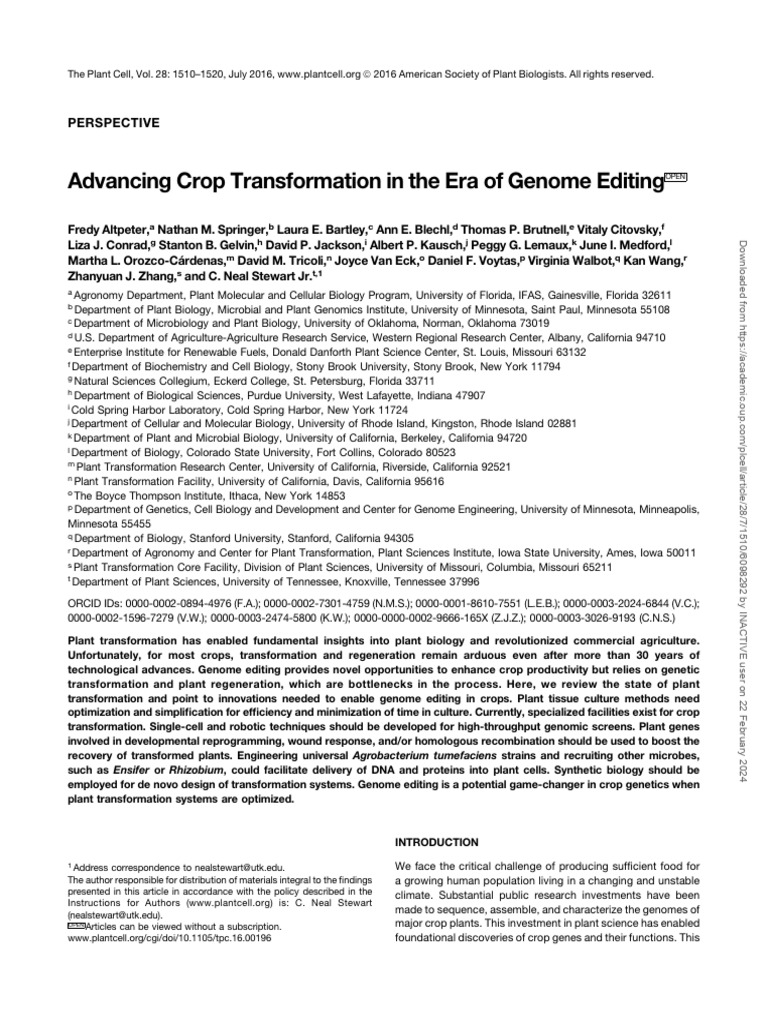 Advancing crop transformation in the era of genome editing pdf