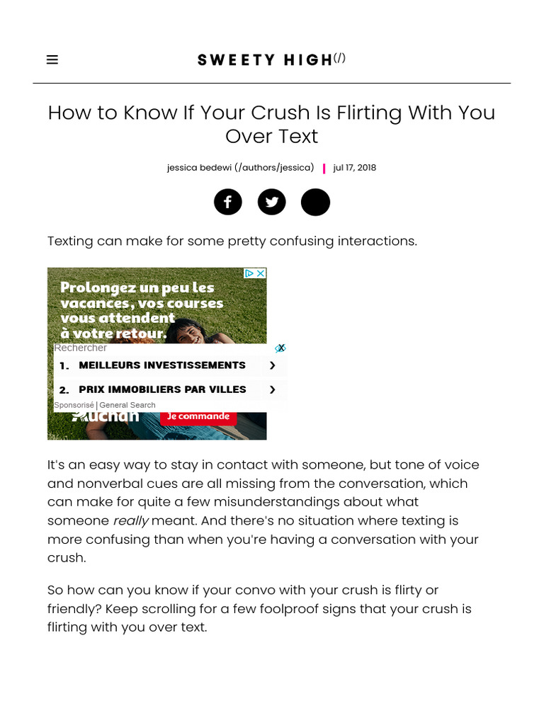 Signs Your Crush Is Flirting With You Over Text | PDF | Conversation ...