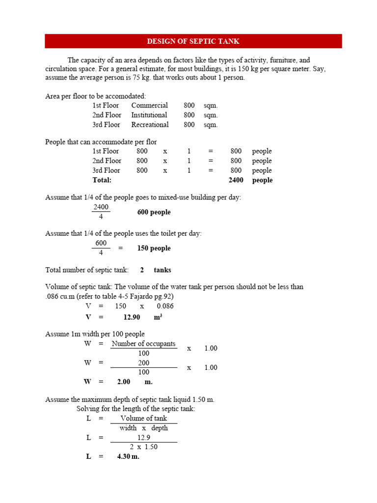 Septic and Water Tank Design Calculations | PDF | Toilet | Plumbing