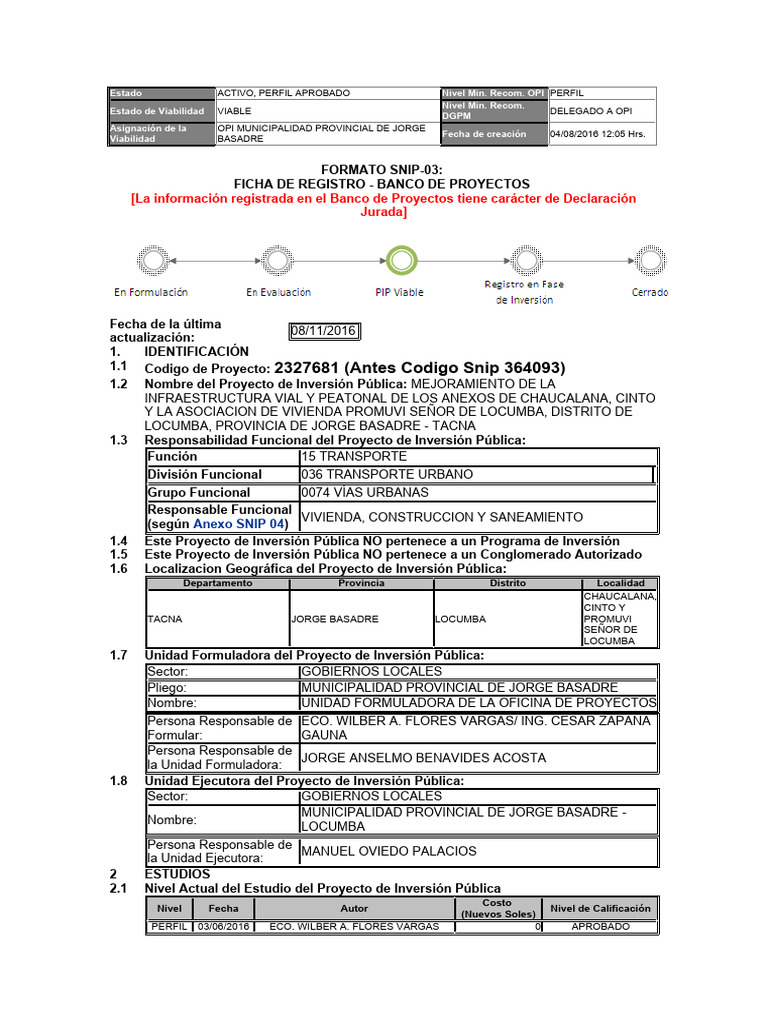 Mejoramiento Vial en Locumba, Tacna | PDF | Presupuesto | Business