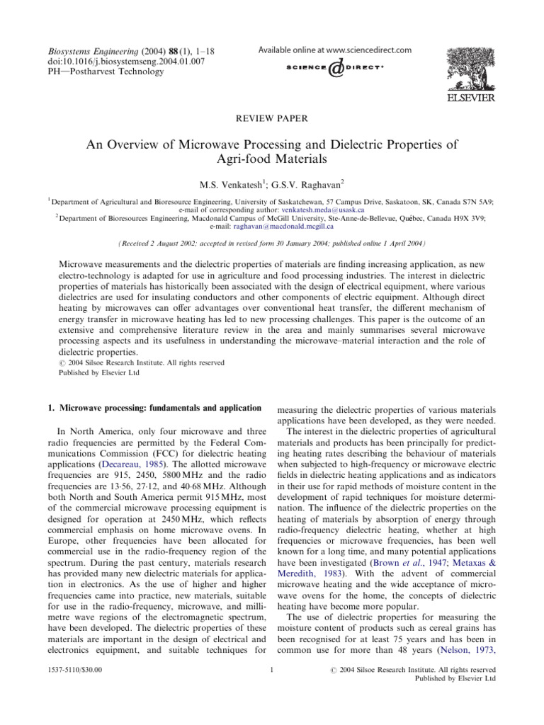 Microwave Processing in Agri-foods | PDF | Dielectric | Electrical ...