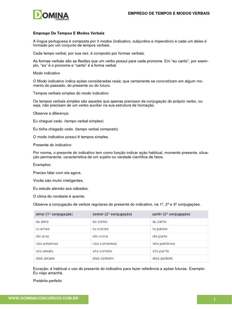 Emprego de Tempos e Modos Verbais | PDF | Linguística | Morfologia ...