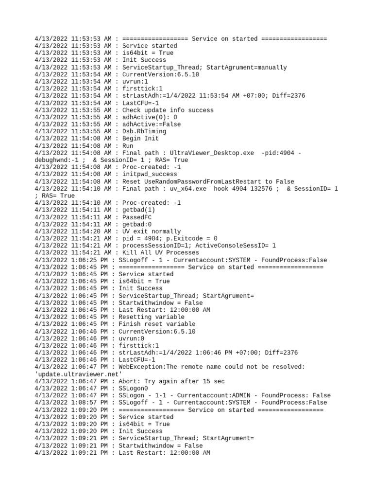 UltraViewer 6.5 Service Log Summary | PDF | Operating System Technology ...