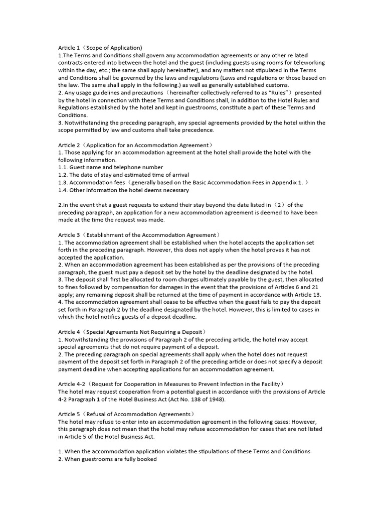 Hospitality Contract Terms and Conditions | PDF | Contractual Term ...