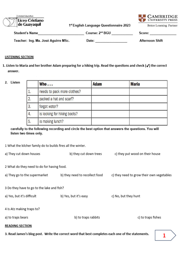 English Language Questionnaire 2023 | PDF