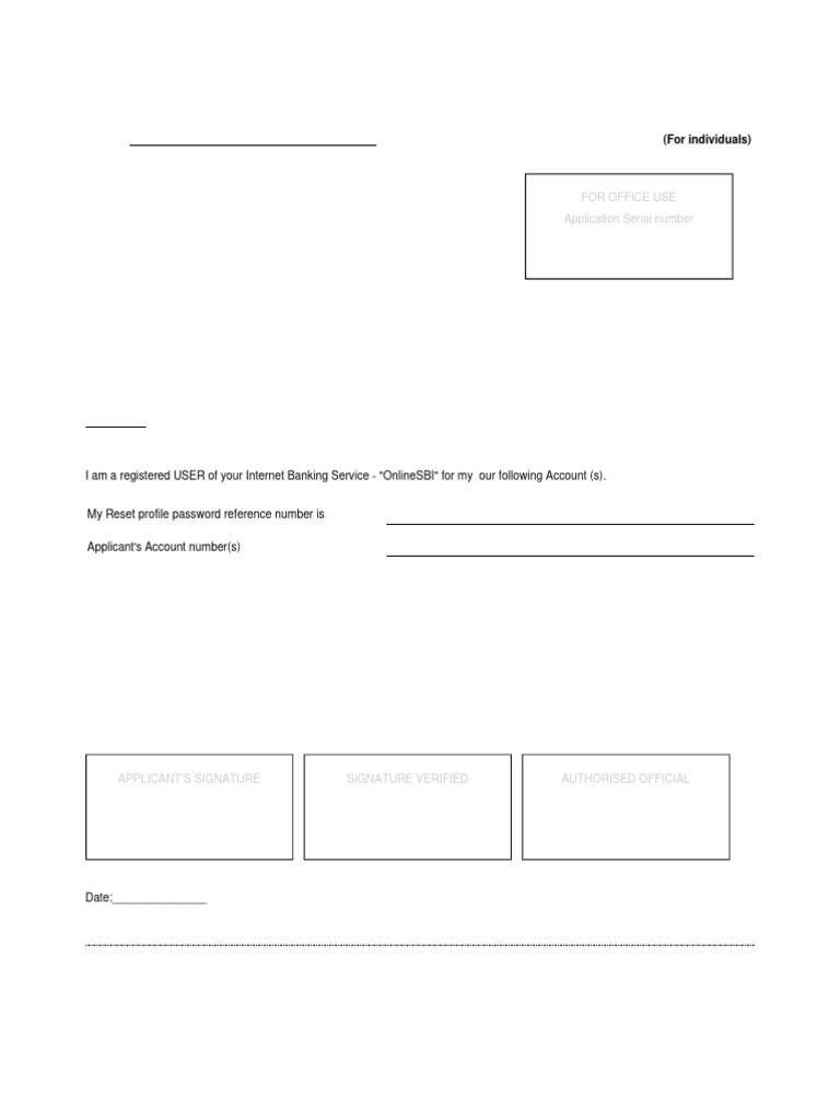 OnlineSBI Password Reset Application Form | PDF