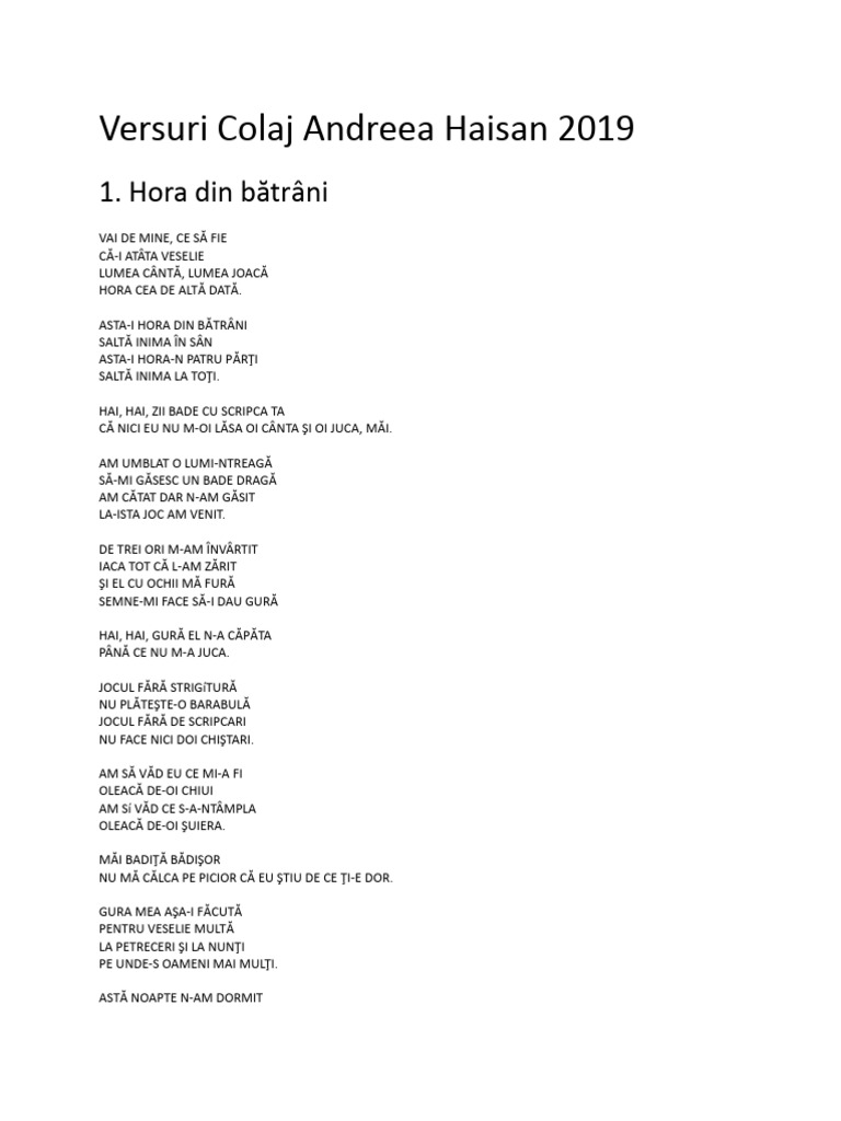 Versuri Colaj Adreea Haisan 2019 | PDF