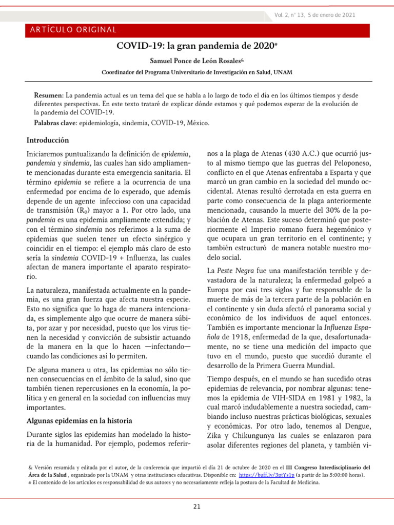 COVID 19 No.13 05 COVID 19 La Gran Pandemia de 2020 | PDF | Epidemias ...