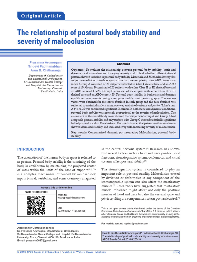 Postural Stability and Malocclusion Severity | PDF | Balance (Ability)