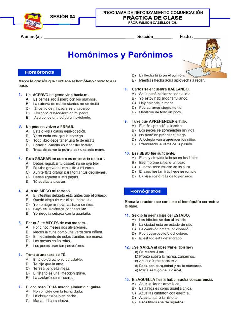 Homófonos y parónimos en oraciones | PDF
