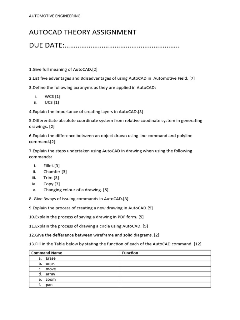 AutoCAD Theory Assignment for Engineering | PDF
