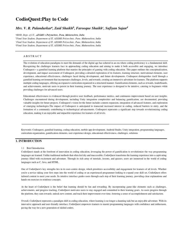 Gamified Coding Education with CodioQuest | PDF | Android (Operating ...