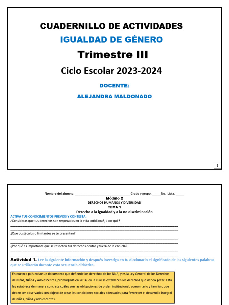Cuadernillo Tercer Trimestre 2024 | PDF | Estudios de género | Igualdad ...